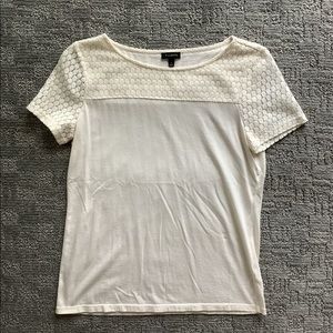 Talbots short sleeve cotton top with lace yoke